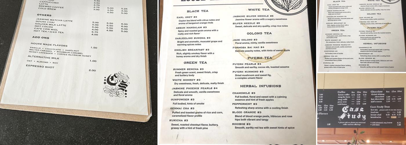 Case Study Coffee Roasters Menu