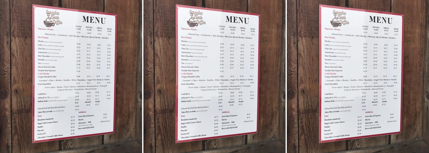Scoggins Creek Coffee Menu