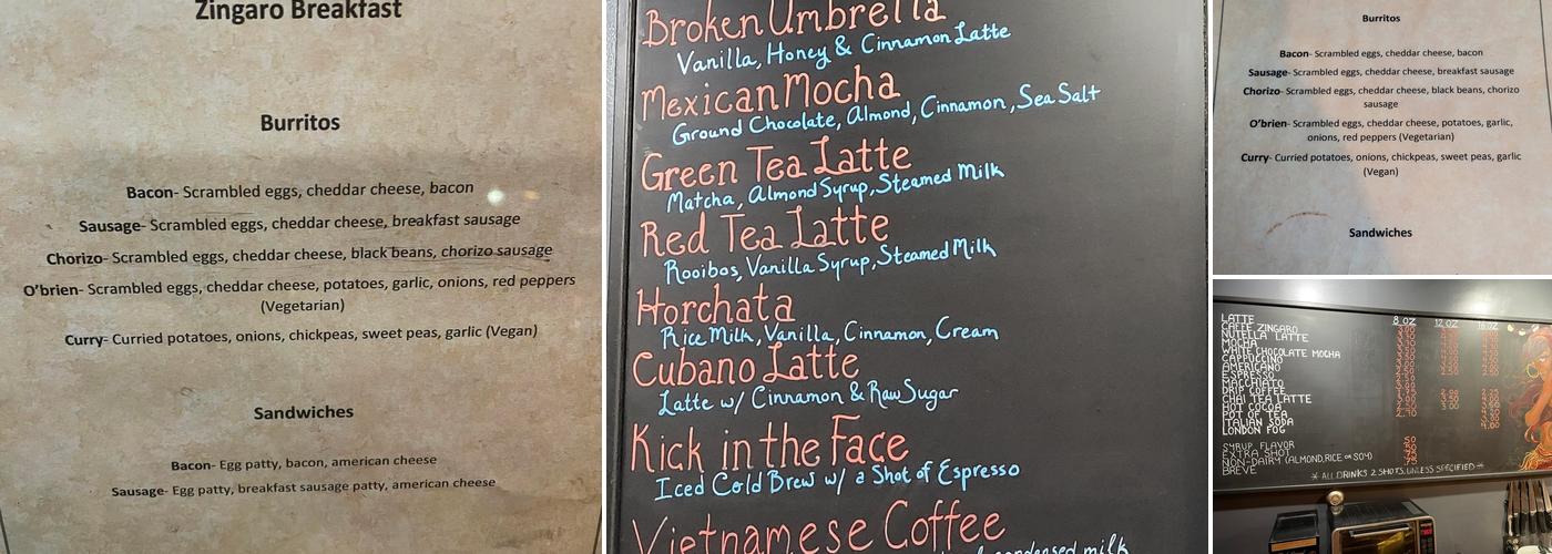 Caffè Zingaro Menu