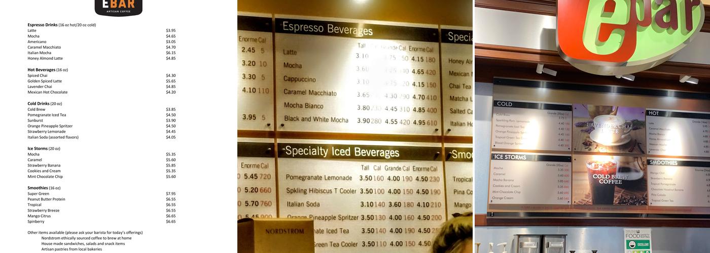 Nordstrom Ebar Artisan Coffee Menu