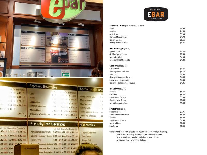 Nordstrom Ebar Artisan Coffee Menu