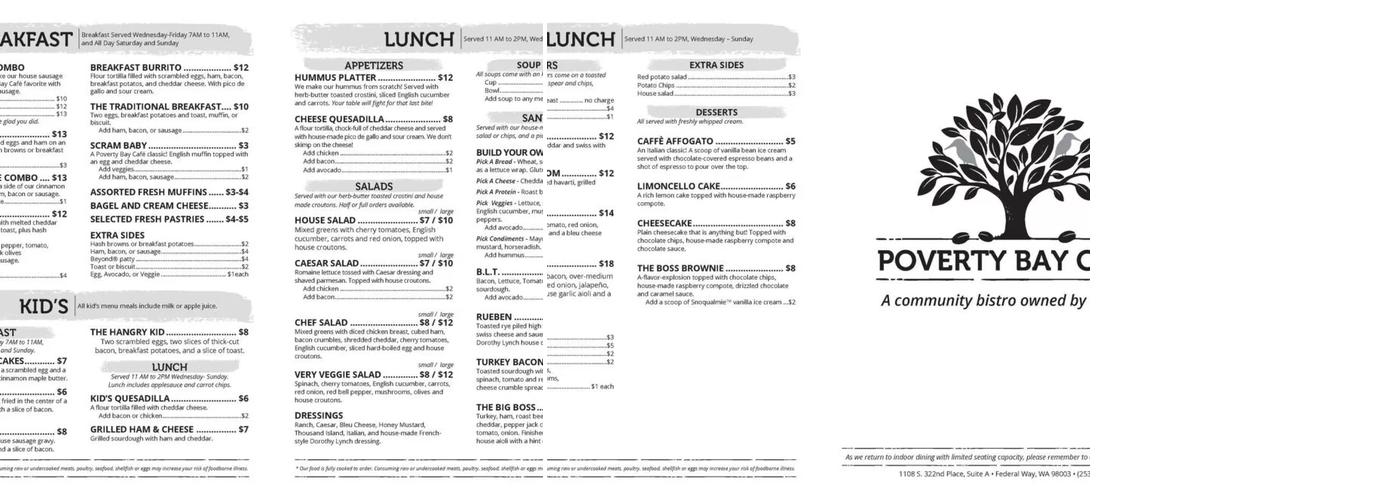 Poverty Bay Coffee Roasters Menu