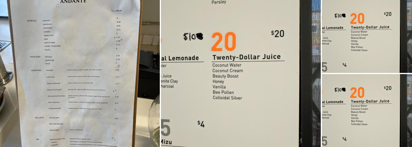 Andante Coffee Roasters Menu