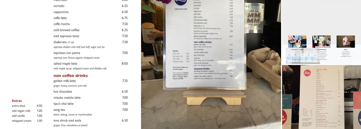 Linea Coffee Roasting + Caffe Menu