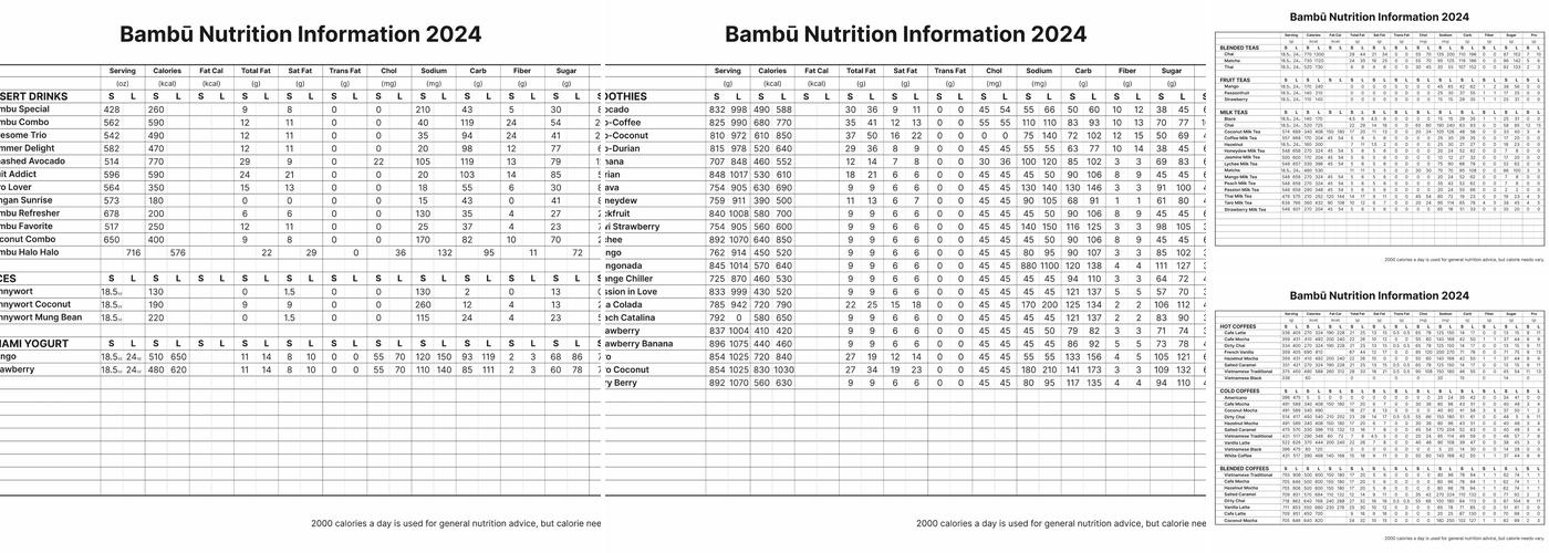 BAMBU Desserts & Drinks Menu