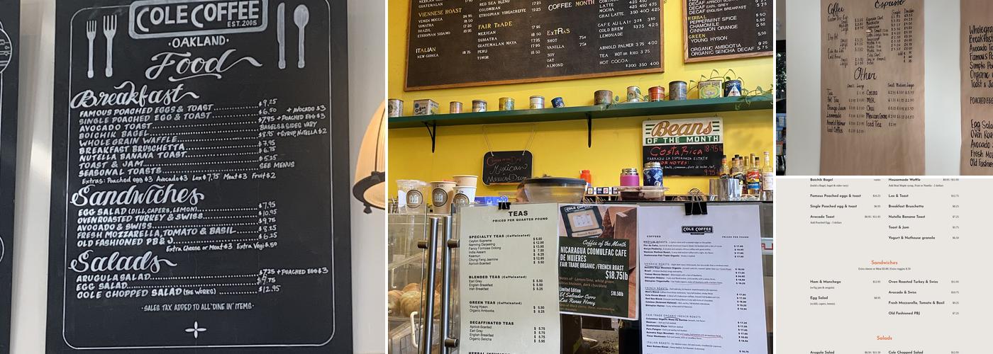 Cole Coffee Café Menu