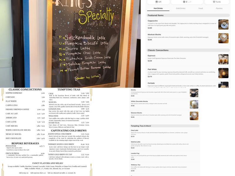 The King's Craft Coffee Co. Menu