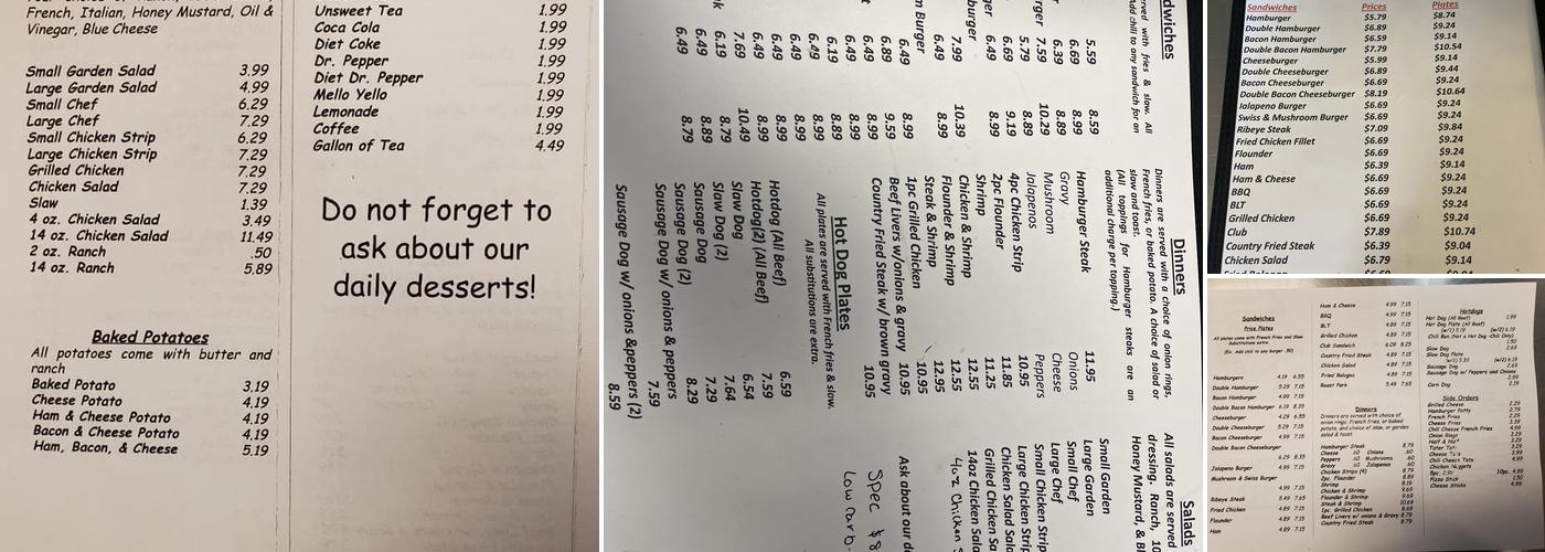 Derick’s Cafe Menu