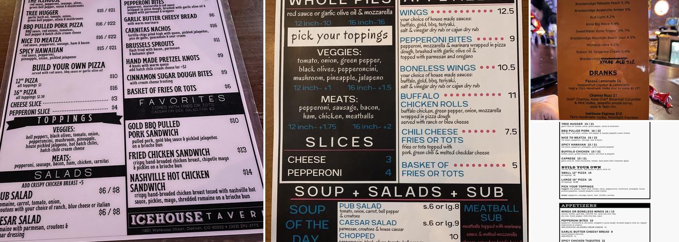 Icehouse Tavern Menu