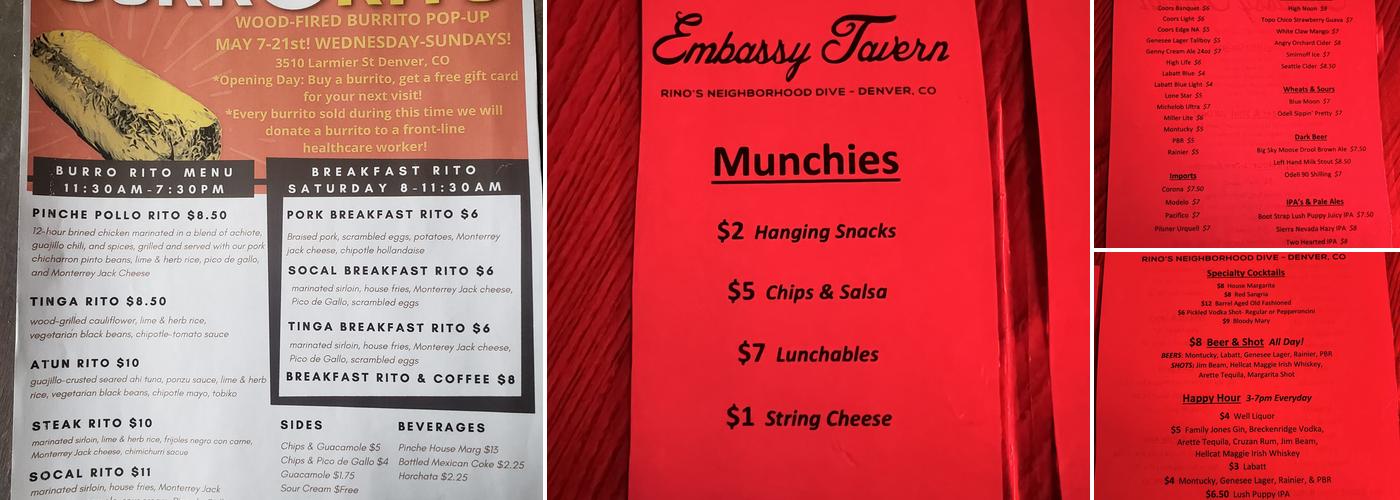 Embassy Tavern Menu