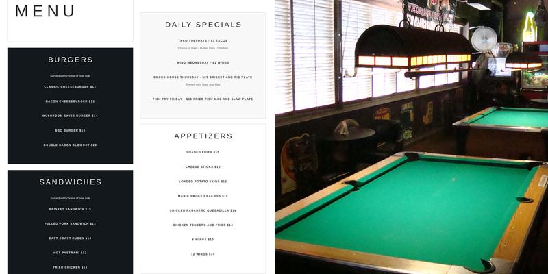 Maverick Saloon Menu