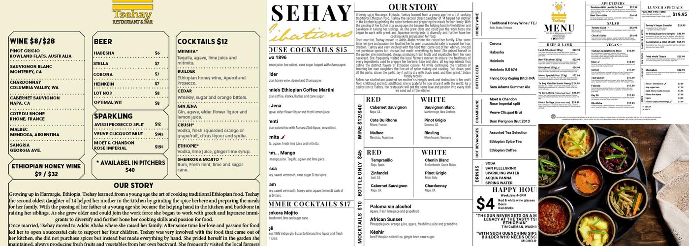Tsehay Ethiopian Restaurant And Bar Menu