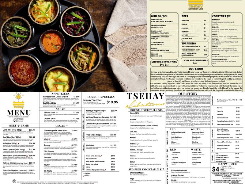 Tsehay Ethiopian Restaurant And Bar Menu
