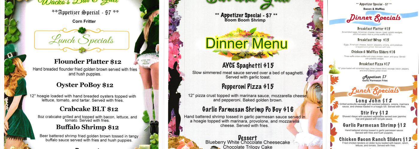 Wacko's Jacksonville Menu