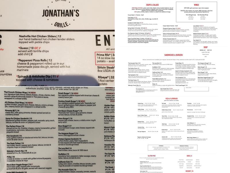 Jonathan's Grille Menu