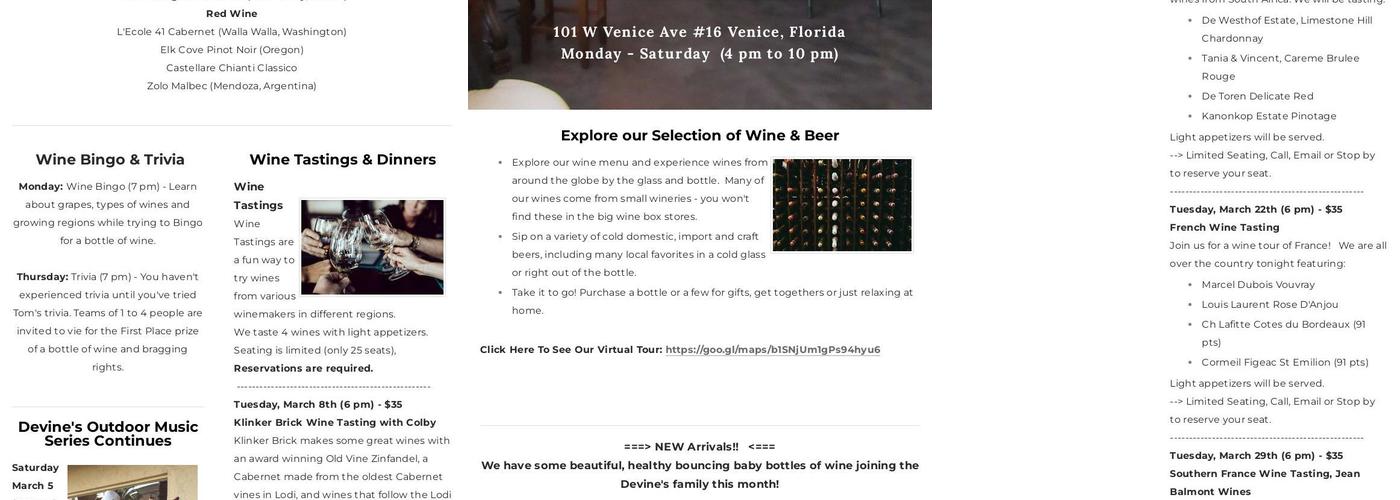 Devine's Wine Bar Menu