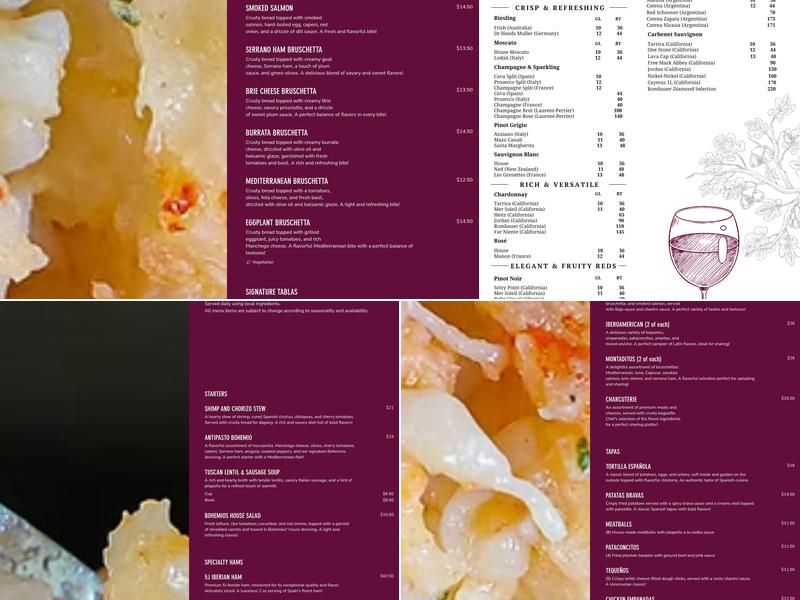 Bohemios Tapas Restaurant Menu