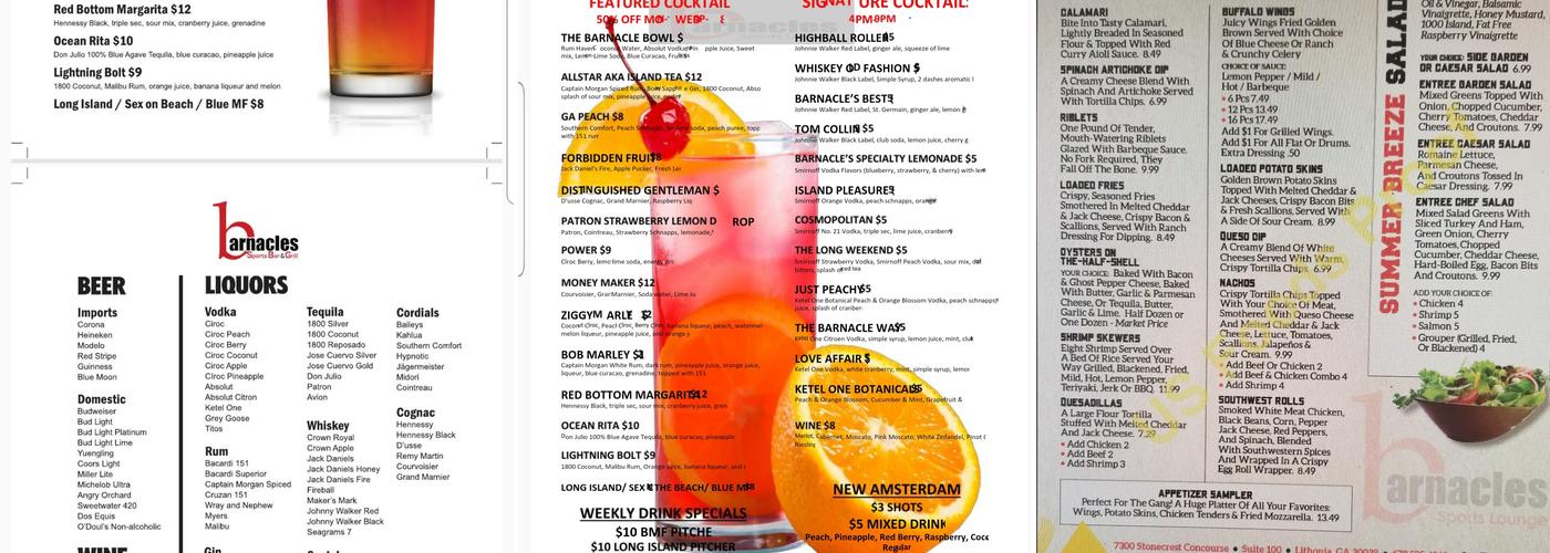 Barnacles Stonecrest Menu