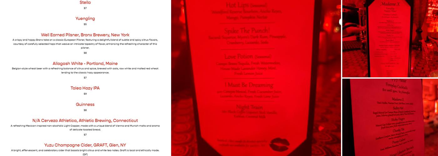 Madame X Menu