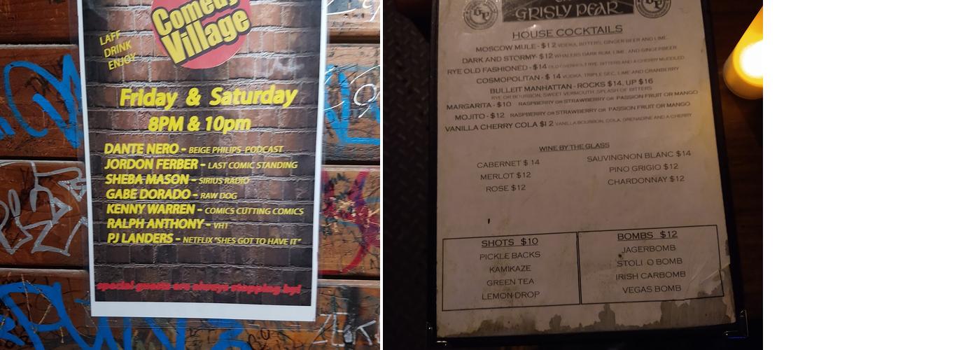 The Grisly Pear Greenwich Village Menu