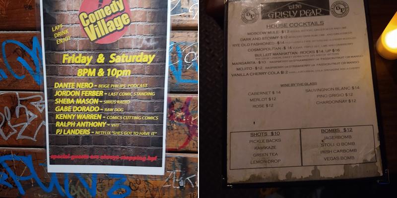 The Grisly Pear Greenwich Village Menu