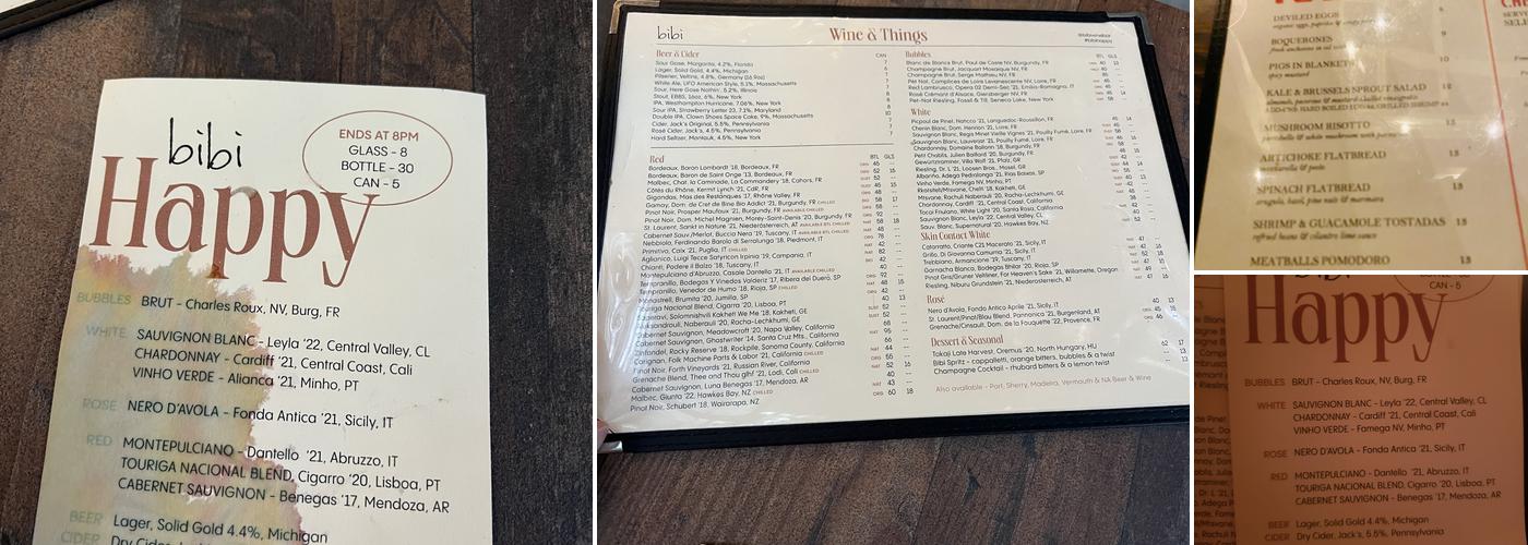 Bibi Wine Bar Menu