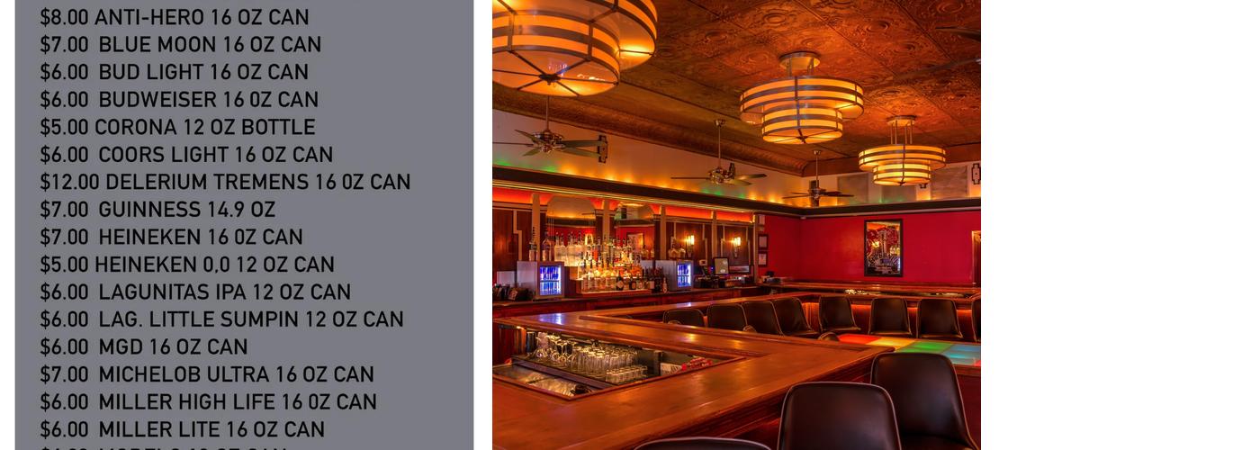 Lucky Horseshoe Lounge Menu