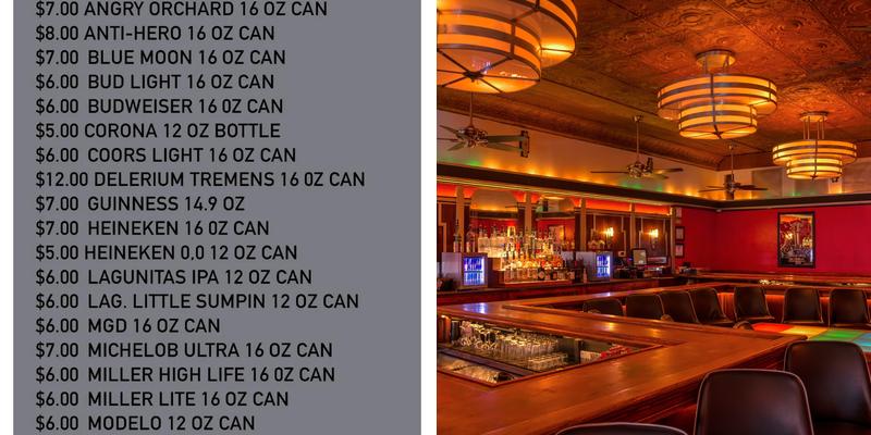 Lucky Horseshoe Lounge Menu