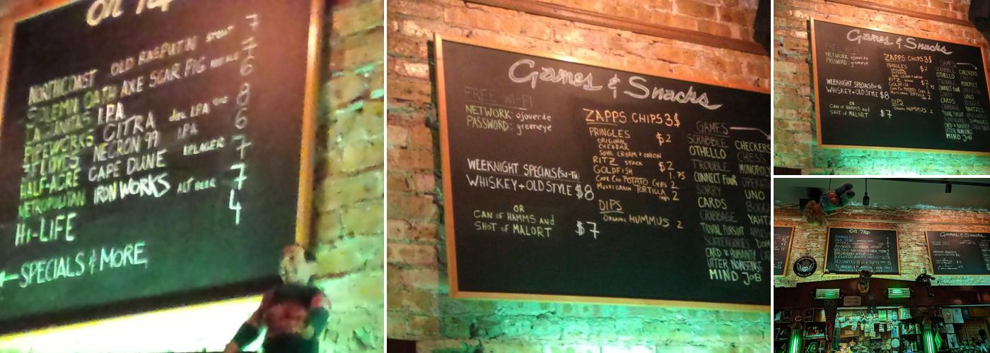 Green Eye Lounge Menu