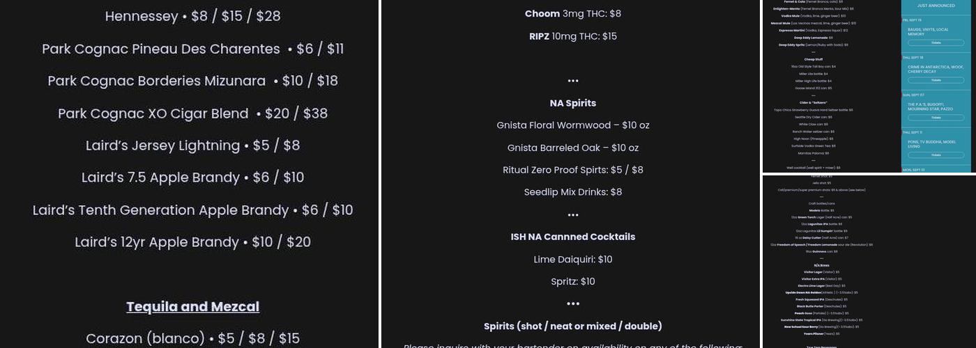 Cole's Bar Menu