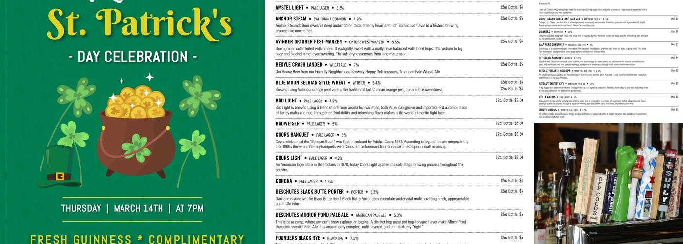 Roscoe Village Pub Menu