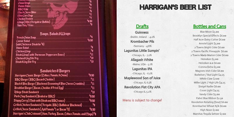 Harrigan's Menu
