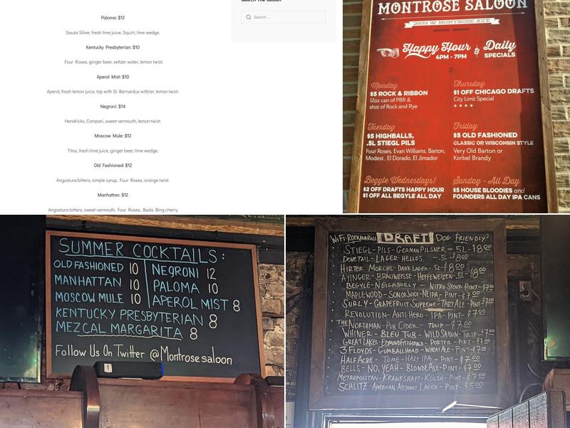 Montrose Saloon Menu