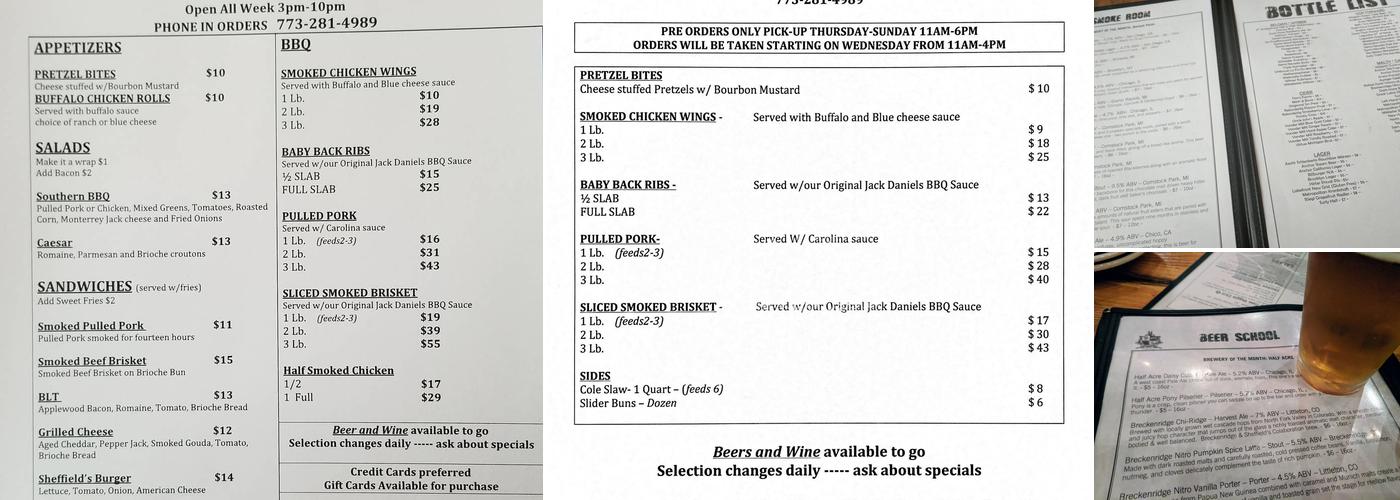 Sheffield's Wine & Beer Garden Menu