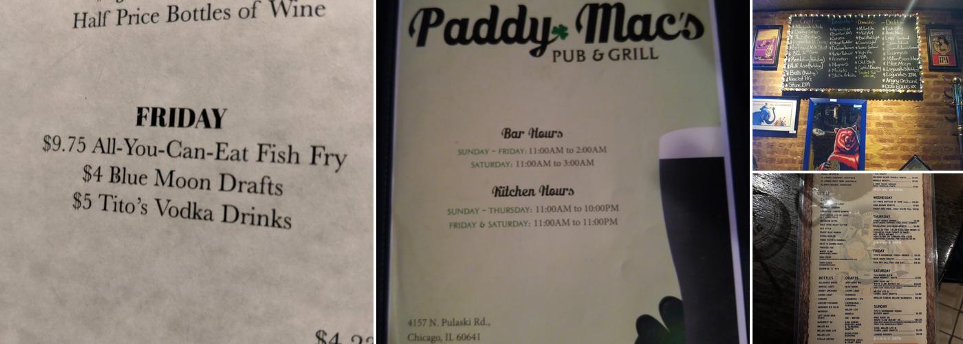 Paddy Mac's Menu