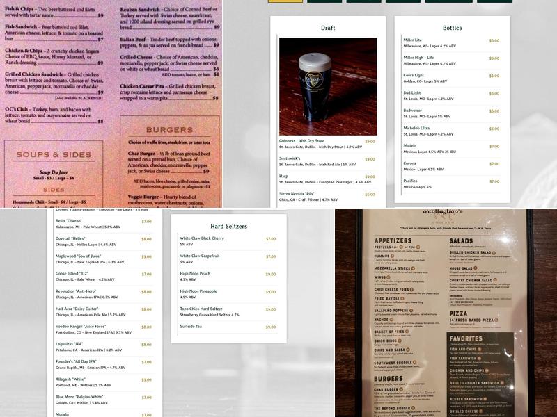 O'Callaghan's Menu