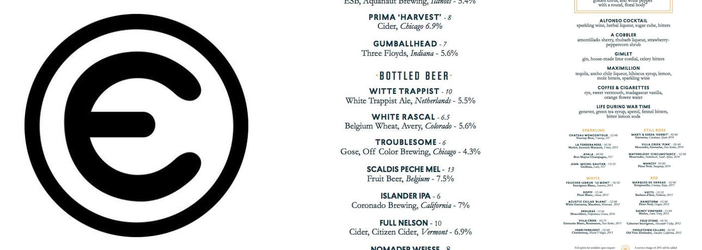 Emporium Arcade Bar Menu