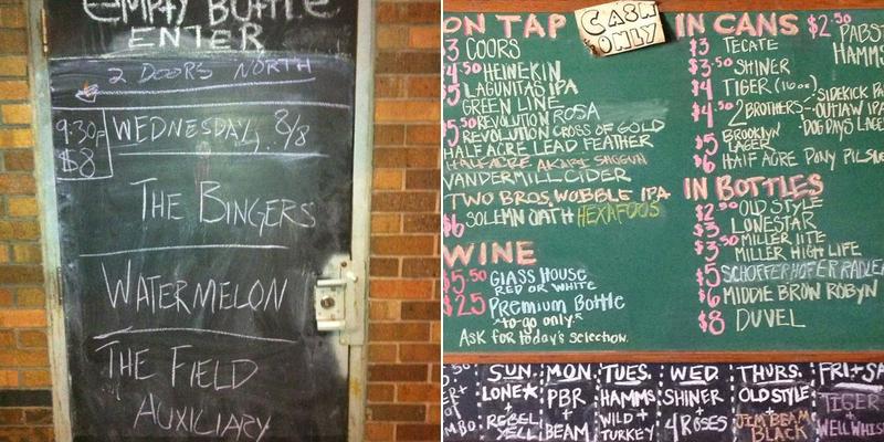 The Empty Bottle Menu