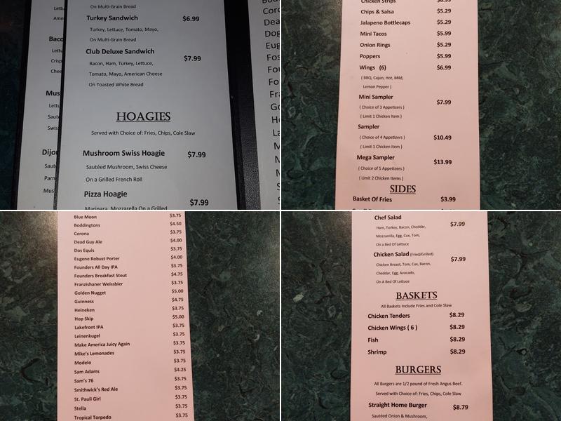 Straight Home Bar & Grill Menu