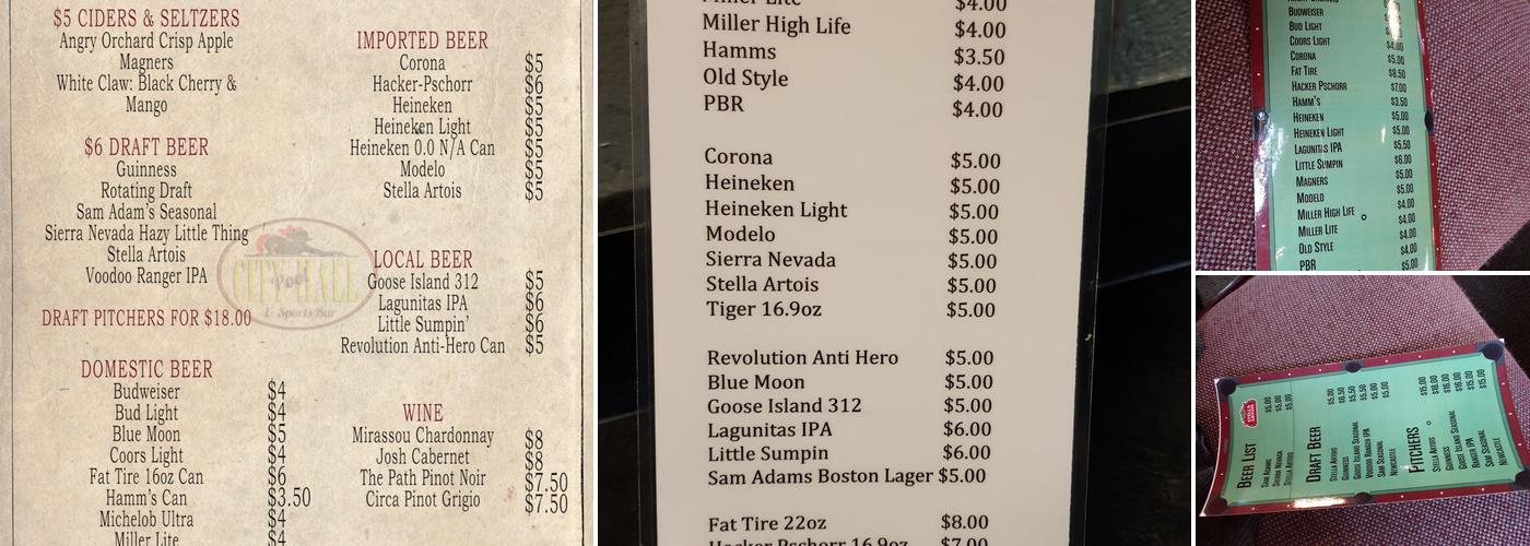 City Pool Hall & Sports Bar Menu