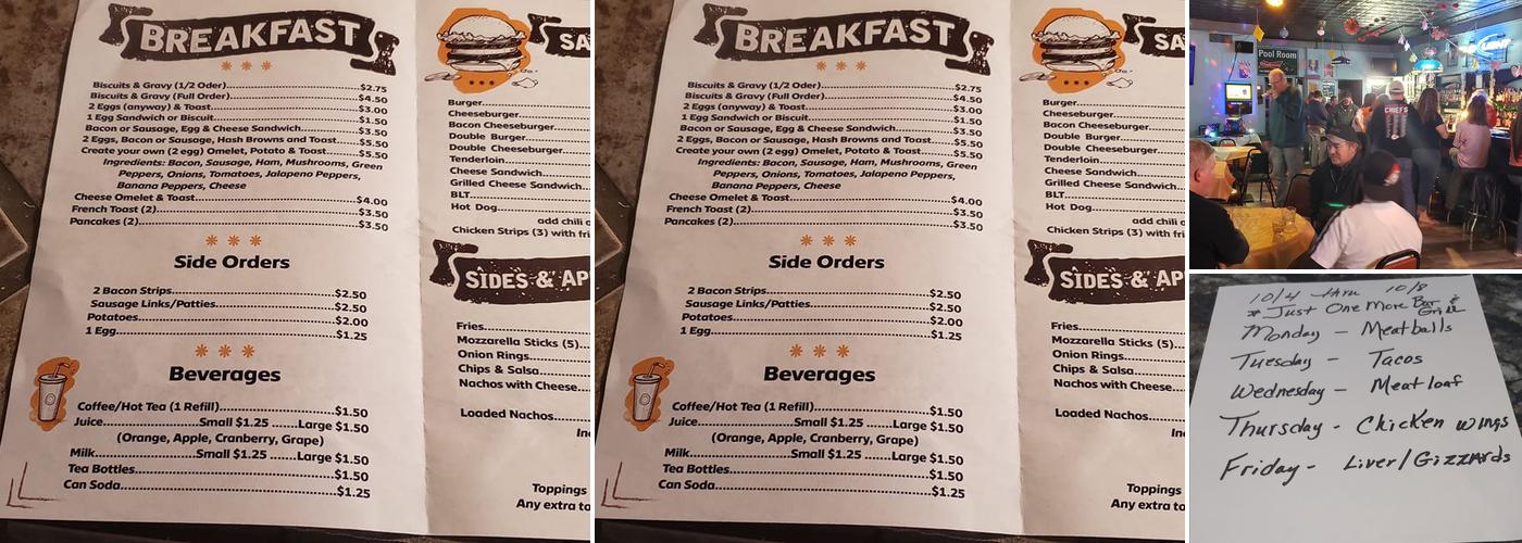 Just One More Bar & Grill Menu