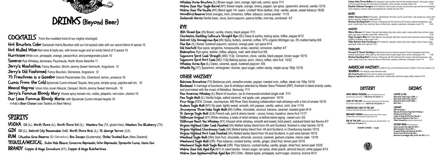 Jerry's Sandwiches Menu