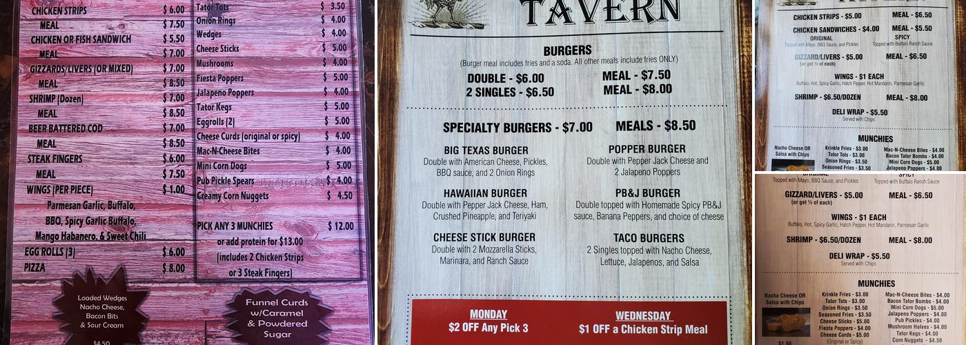 Rooster's Tavern Menu
