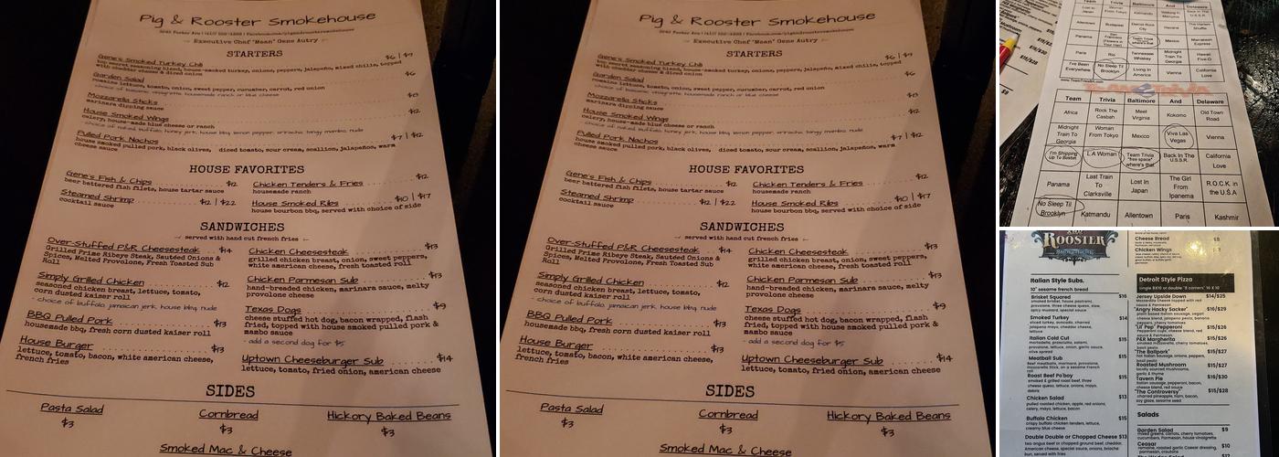 Pig & Rooster Menu