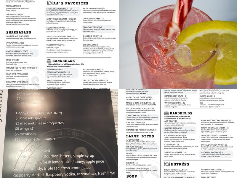 AJ's On Hanover Menu