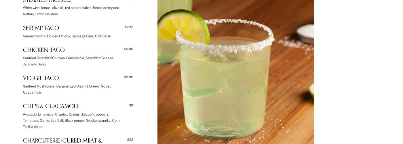 Front Row Art Lounge Menu