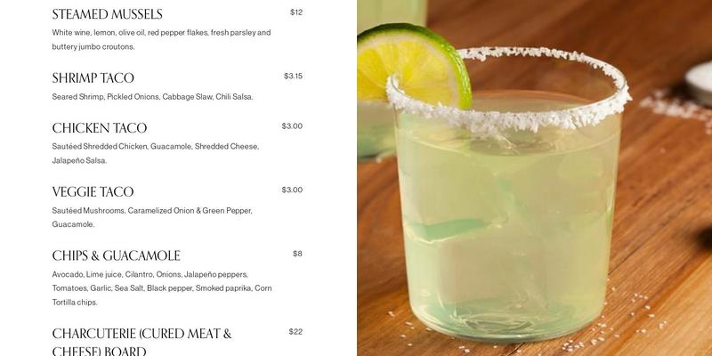 Front Row Art Lounge Menu