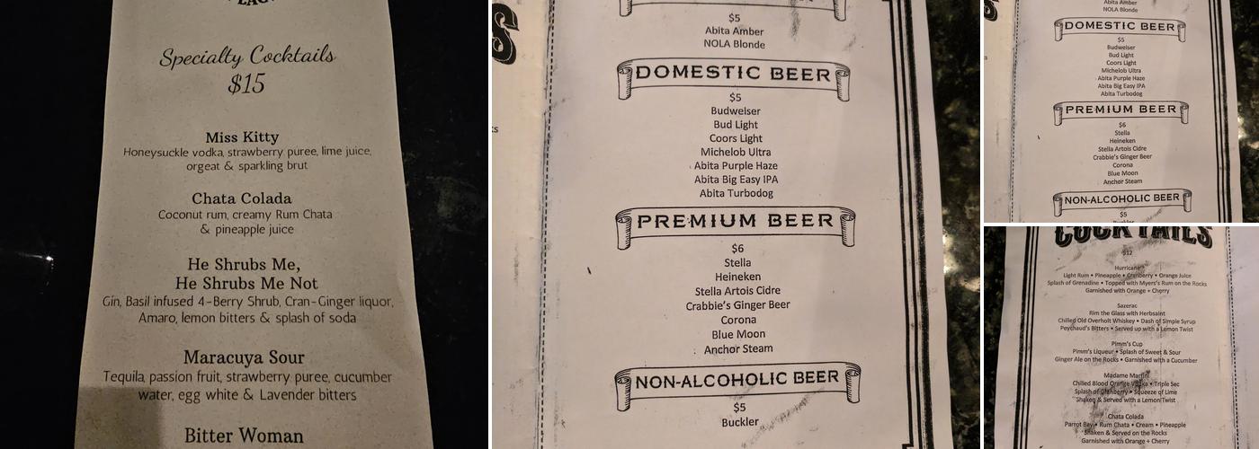 May Baily's Place Menu