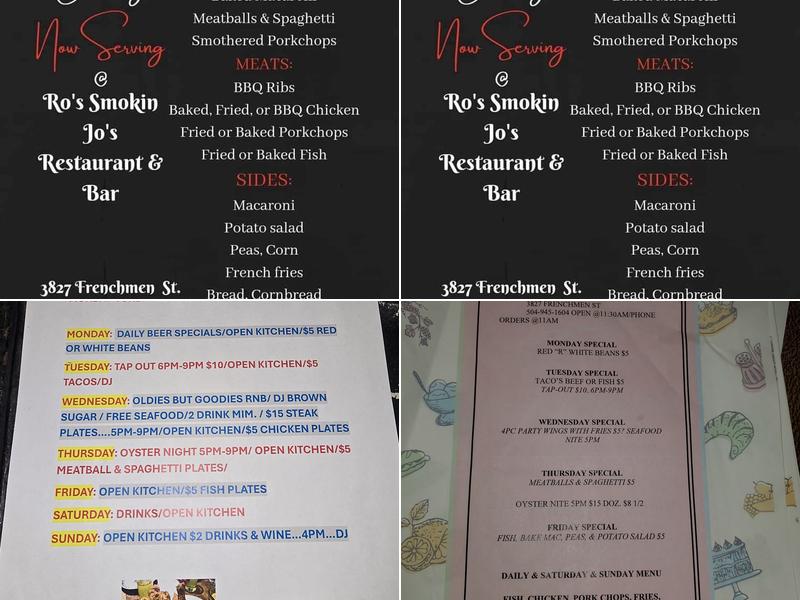 Ro's Smokin Jo's Menu