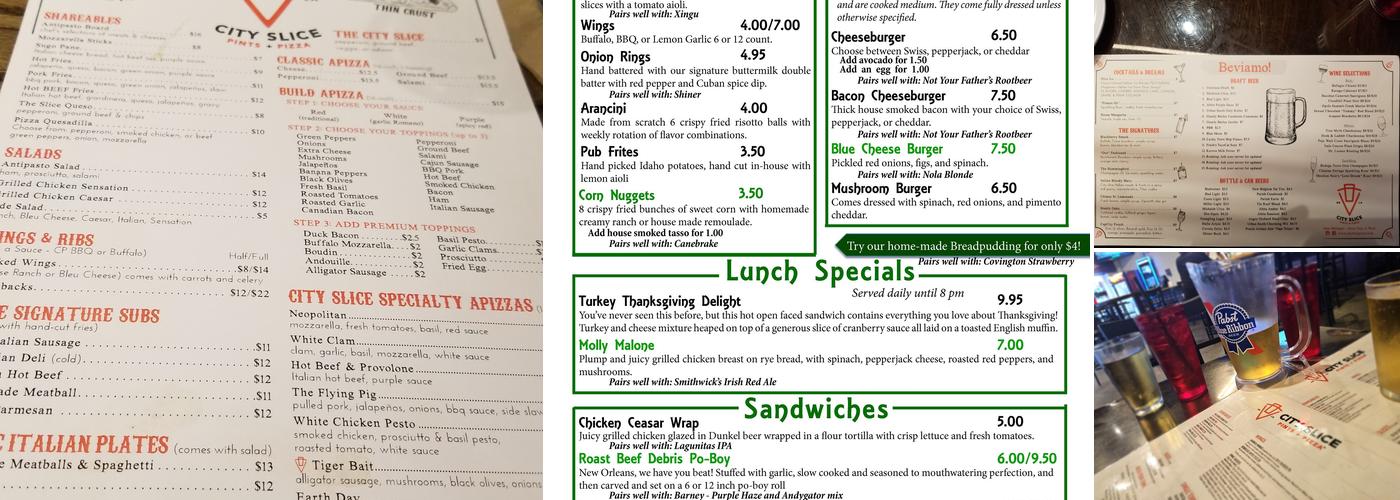 City Slice Pizza and Pints Menu